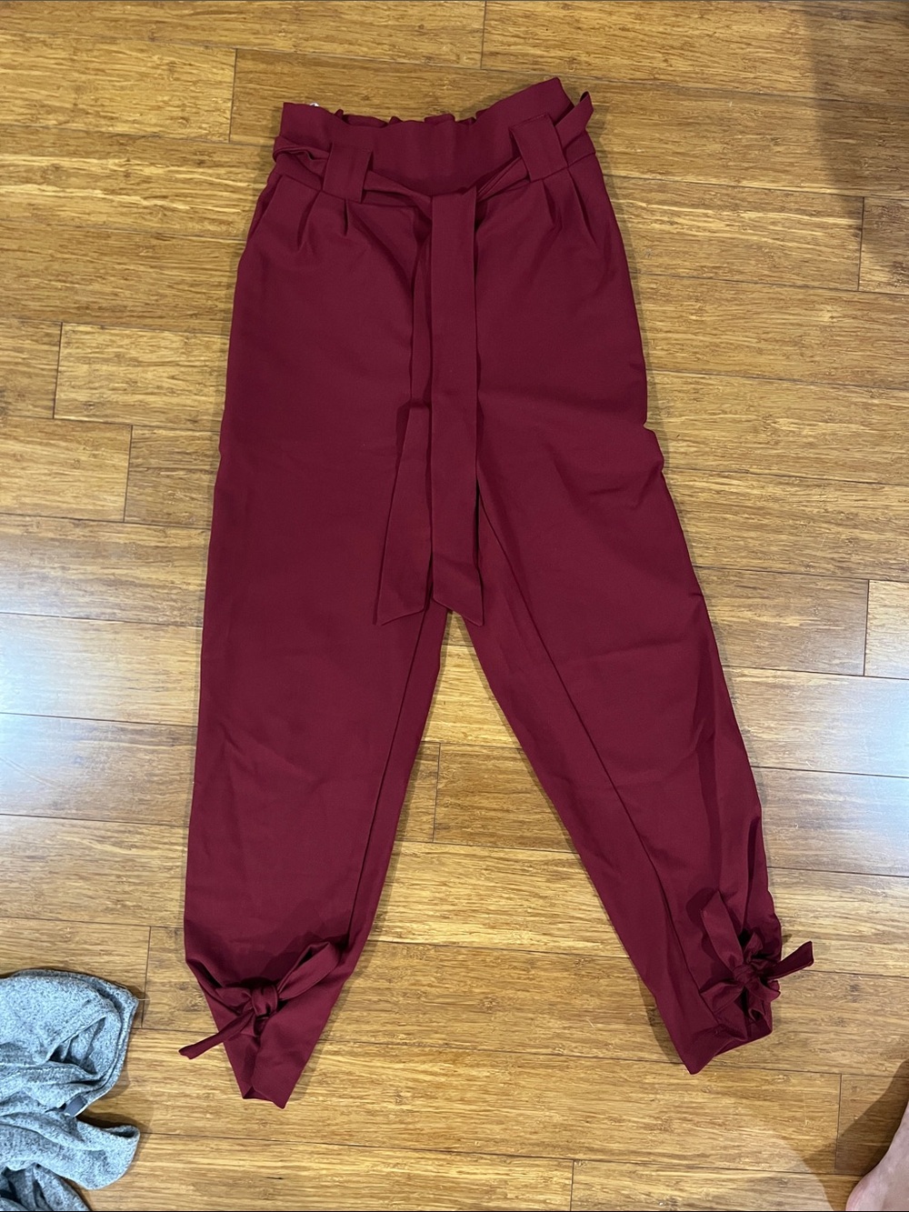 Waist Tie Ankle Pants - Wine